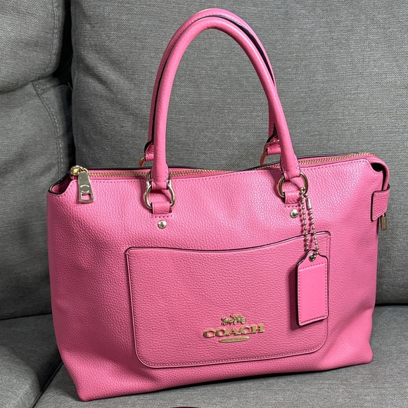 Coach Handbags - Coach Emma Satchel Pink Pebble Leather Crossbody Shoulder Bag Strap